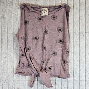 Dirtee Laundry Distressed Floral Tie Front Crop Tank Top Mauve Size S